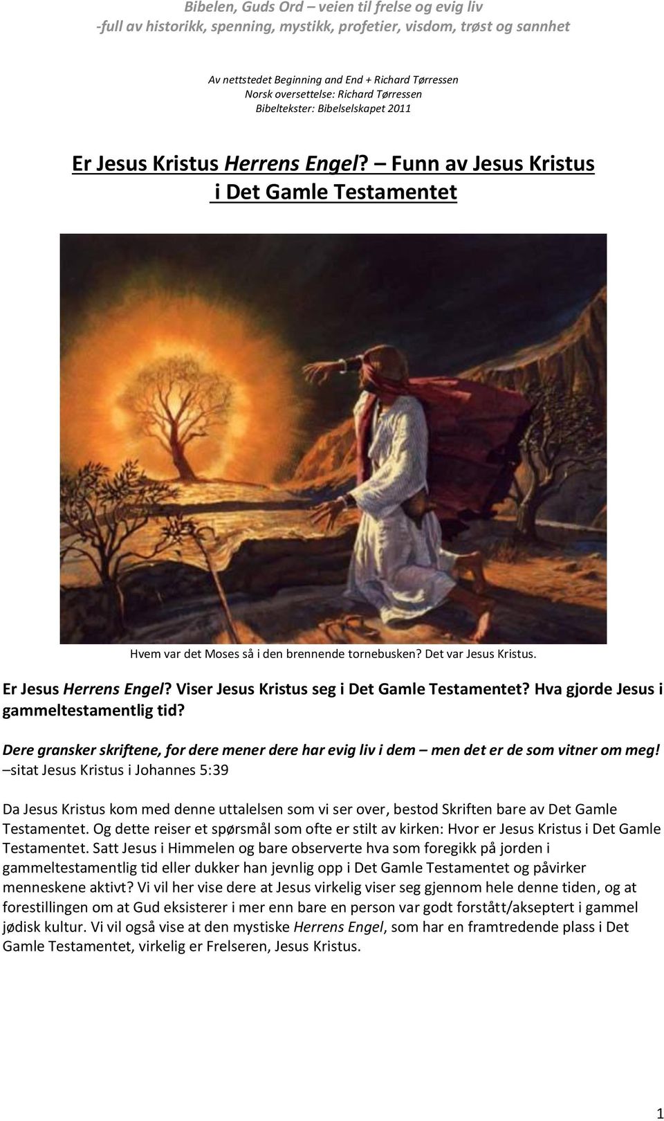 Hva gjorde Jesus i gammeltestamentlig tid? Dere gransker skriftene, for dere mener dere har evig liv i dem men det er de som vitner om meg!