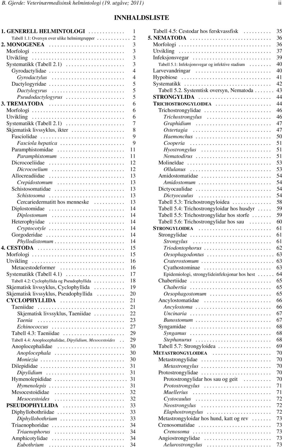 .. 6 Systematikk (Tabell 2.1)... 7 Skjematisk livssyklus, ikter... 8 Fasciolidae... 9 Fasciola hepatica... 9 Paramphistomidae... 11 Paramphistomum... 11 Dicrocoeliidae... 12 Dicrocoelium.