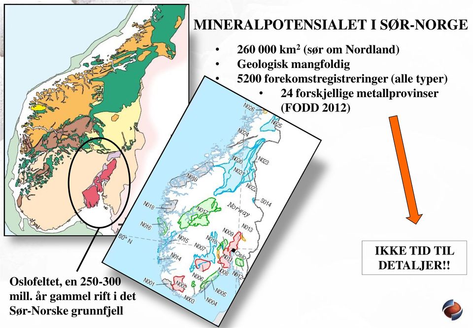 forskjellige metallprovinser (FODD 2012) Oslofeltet, en 250-300