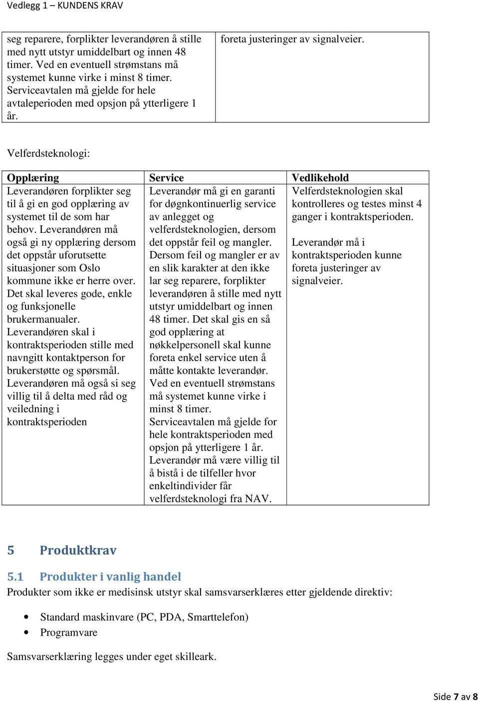 Velferdsteknologi: Opplæring Service Vedlikehold Leverandøren forplikter seg til å gi en god opplæring av systemet til de som har behov.