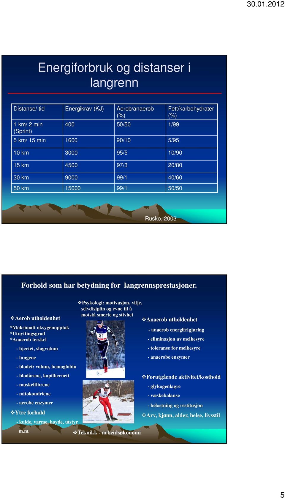 Aerob utholdenhet Psykologi: motivasjon, vilje, selvdisiplin og evne til å motstå smerte og stivhet Anaerob utholdenhet *Maksimalt oksygenopptak - anaerob energifrigjøring *Utnyttingsgrad *Anaerob