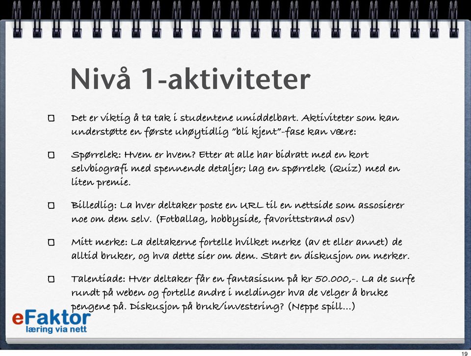 Billedlig: La hver deltaker poste en URL til en nettside som assosierer noe om dem selv.