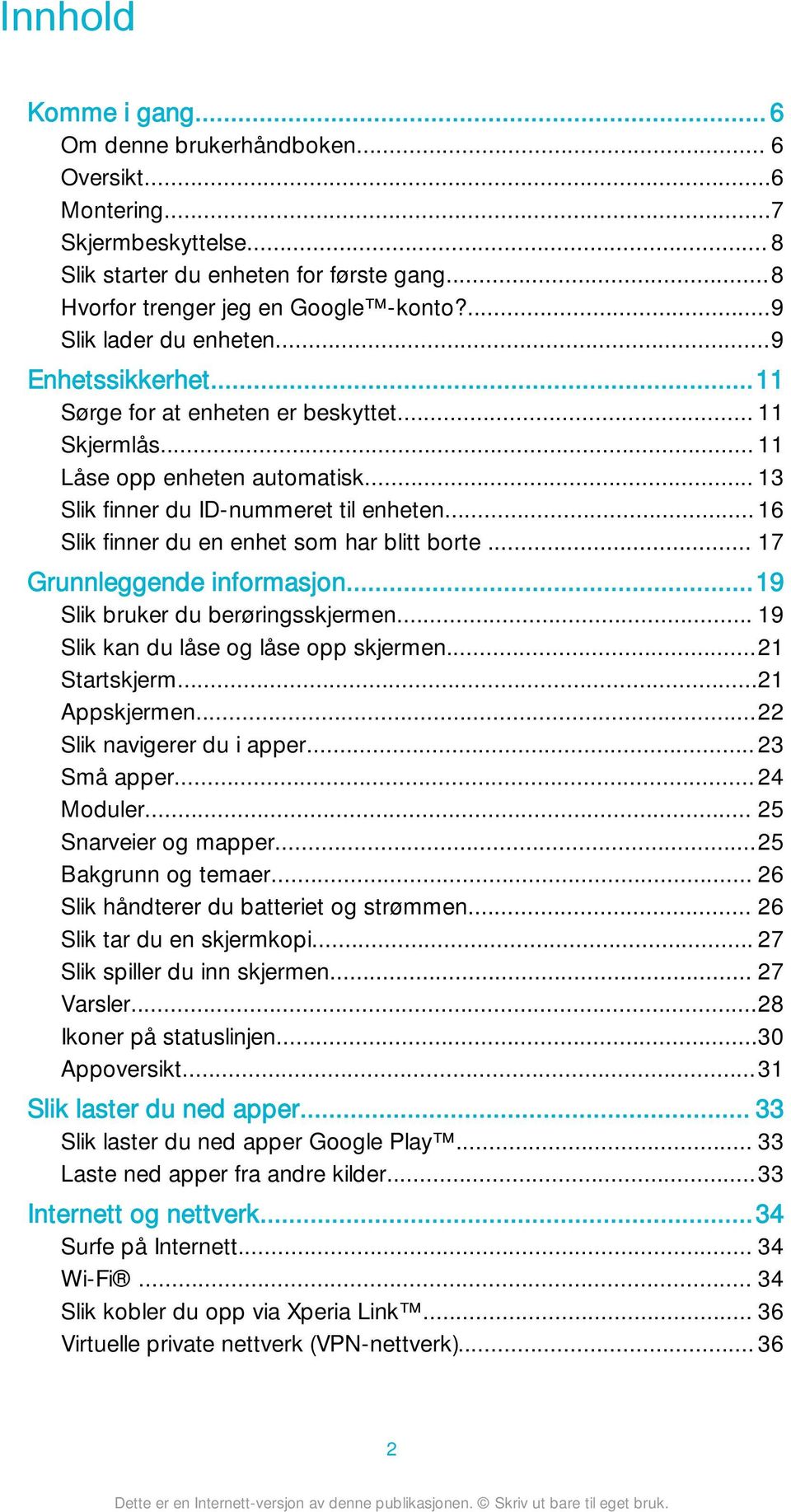 .. 16 Slik finner du en enhet som har blitt borte... 17 Grunnleggende informasjon...19 Slik bruker du berøringsskjermen... 19 Slik kan du låse og låse opp skjermen...21 Startskjerm...21 Appskjermen.