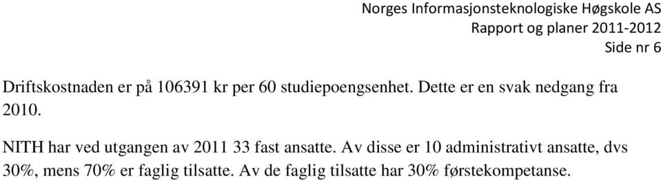 NITH har ved utgangen av 2011 33 fast ansatte.