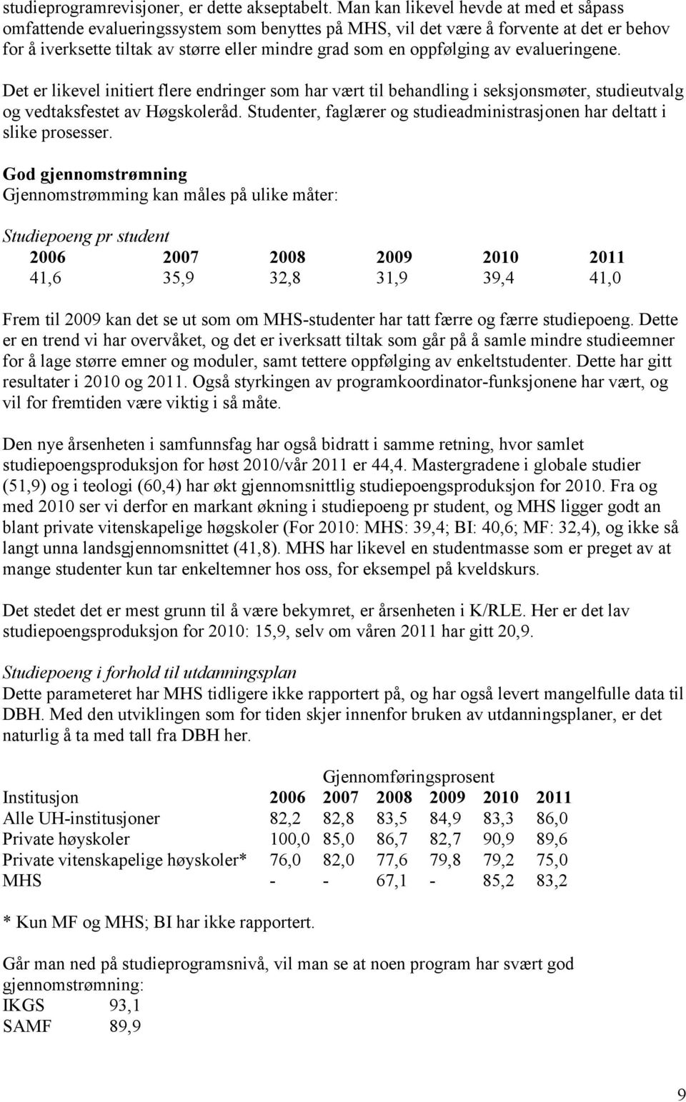 av evalueringene. Det er likevel initiert flere endringer som har vært til behandling i seksjonsmøter, studieutvalg og vedtaksfestet av Høgskoleråd.