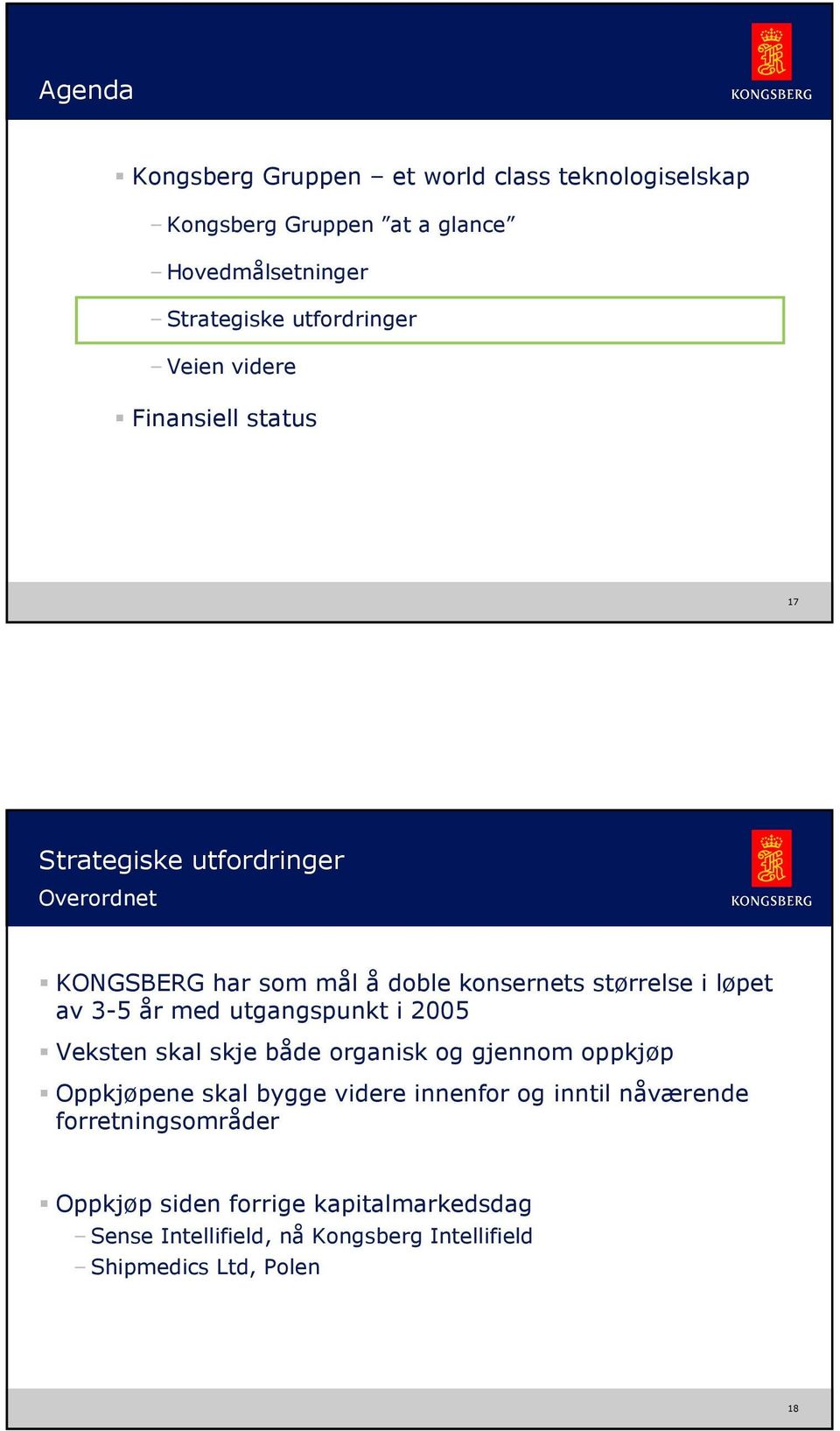 3-5 år med utgangspunkt i 25 Veksten skal skje både organisk og gjennom oppkjøp Oppkjøpene skal bygge videre innenfor og inntil nåværende