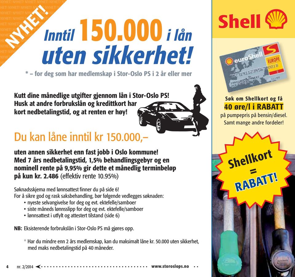 Husk at andre forbrukslån og kredittkort har kort nedbetalingstid, og at renten er høy! Du kan låne inntil kr 150.000, uten annen sikkerhet enn fast jobb i Oslo kommune!