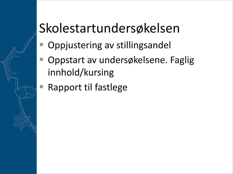 Oppstart av undersøkelsene.