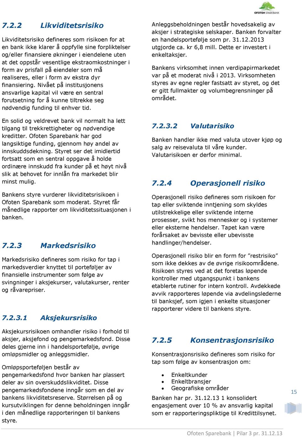 Nivået på institusjonens ansvarlige kapital vil være en sentral forutsetning for å kunne tiltrekke seg nødvendig funding til enhver tid.