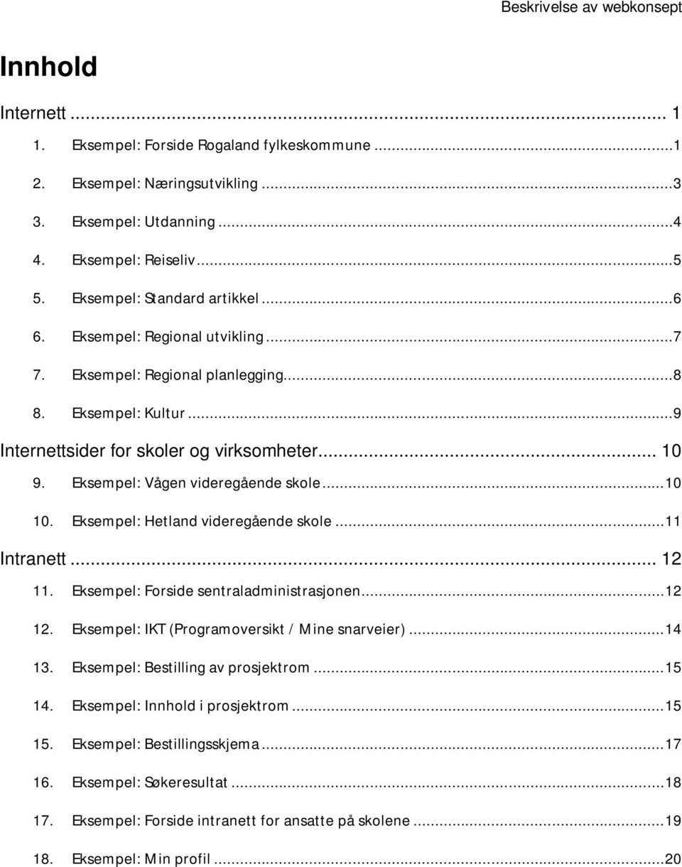 Eksempel: Hetland videregående skole...11 Intranett... 12 11. Eksempel: Forside sentraladministrasjonen...12 12. Eksempel: IKT (Programoversikt / Mine snarveier)...14 13.