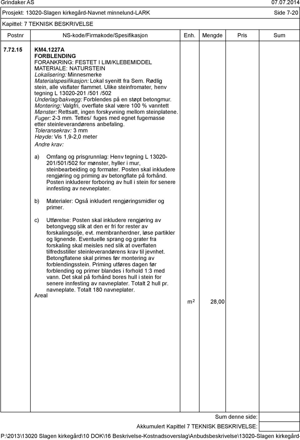 Ulike steinfromater, henv tegning L 13020-201 /501 /502 Underlag/bakvegg: Forblendes på en støpt betongmur.