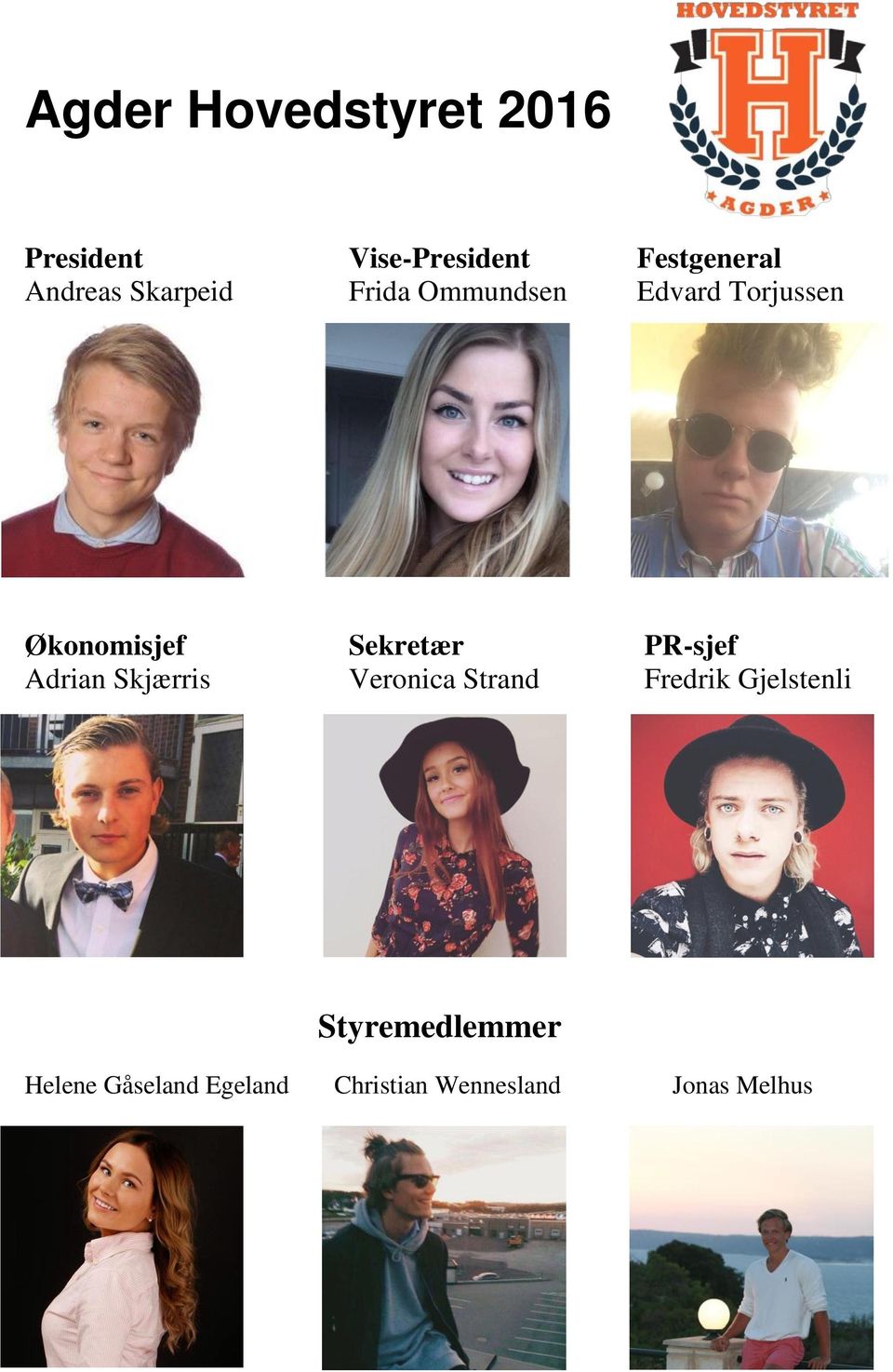 Sekretær PR-sjef Adrian Skjærris Veronica Strand Fredrik