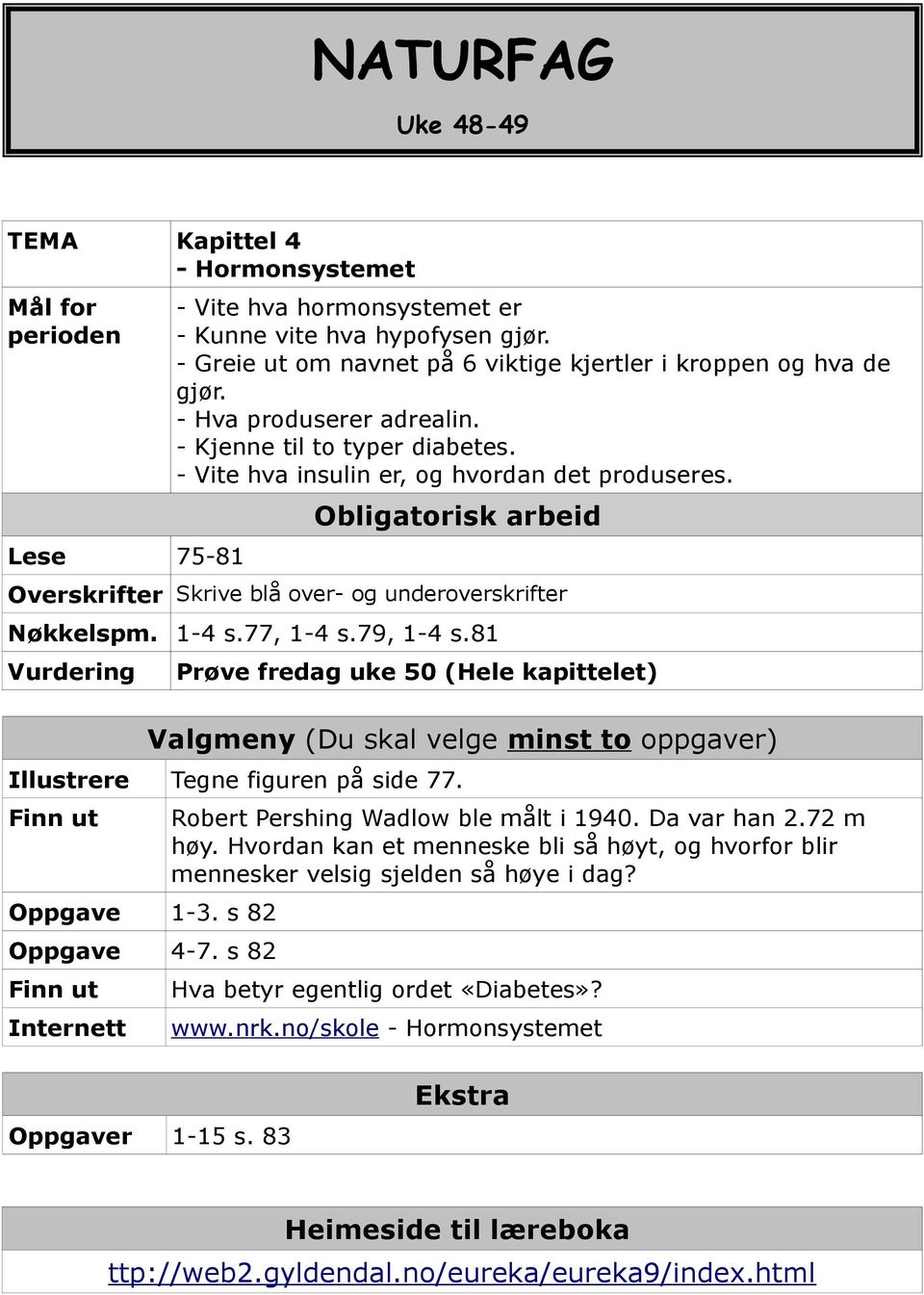 Obligatorisk arbeid Overskrifter Skrive blå over- og underoverskrifter Nøkkelspm. 1-4 s.77, 1-4 s.79, 1-4 s.