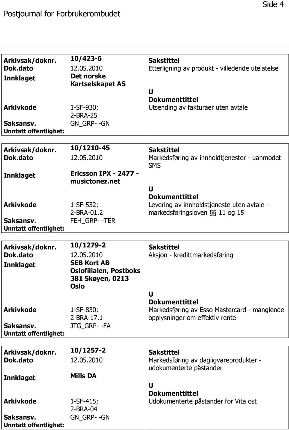 2010 Markedsføring av innholdtjenester - uanmodet SMS nnklaget Ericsson PX - 2477 - musictonez.net 1-SF-532; 2-BRA-01.