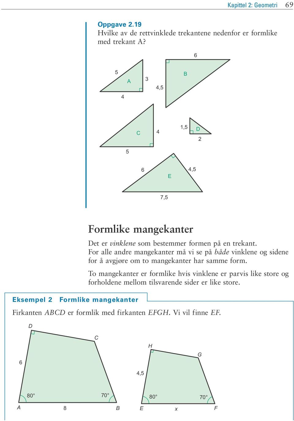 For alle andre mangekanter må vi se på både vinklene og sidene for å avgjøre om to mangekanter har samme form.