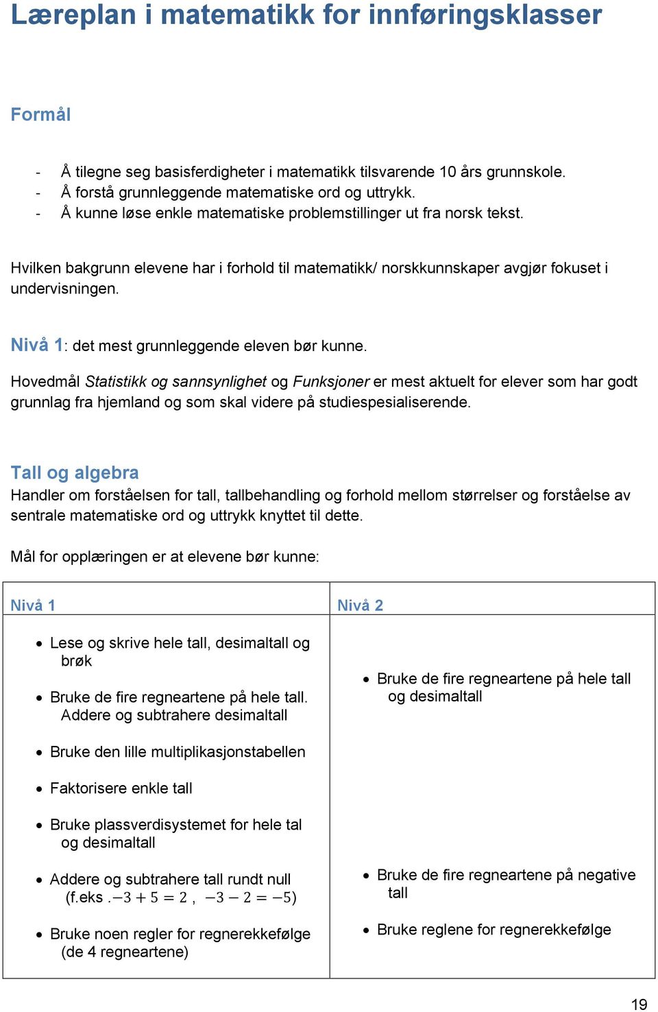 Nivå 1: det mest grunnleggende eleven bør kunne.