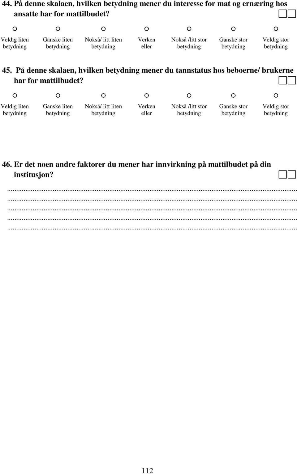 På denne skalaen, hvilken mener du tannstatus hos beboerne/ brukerne har for mattilbudet?