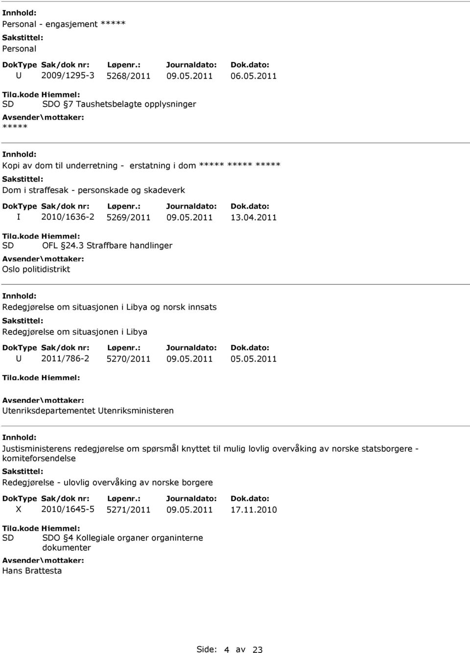 3 Straffbare handlinger Oslo politidistrikt Redegjørelse om situasjonen i Libya og norsk innsats Redegjørelse om situasjonen i Libya 2011/786-2 5270/2011 tenriksdepartementet