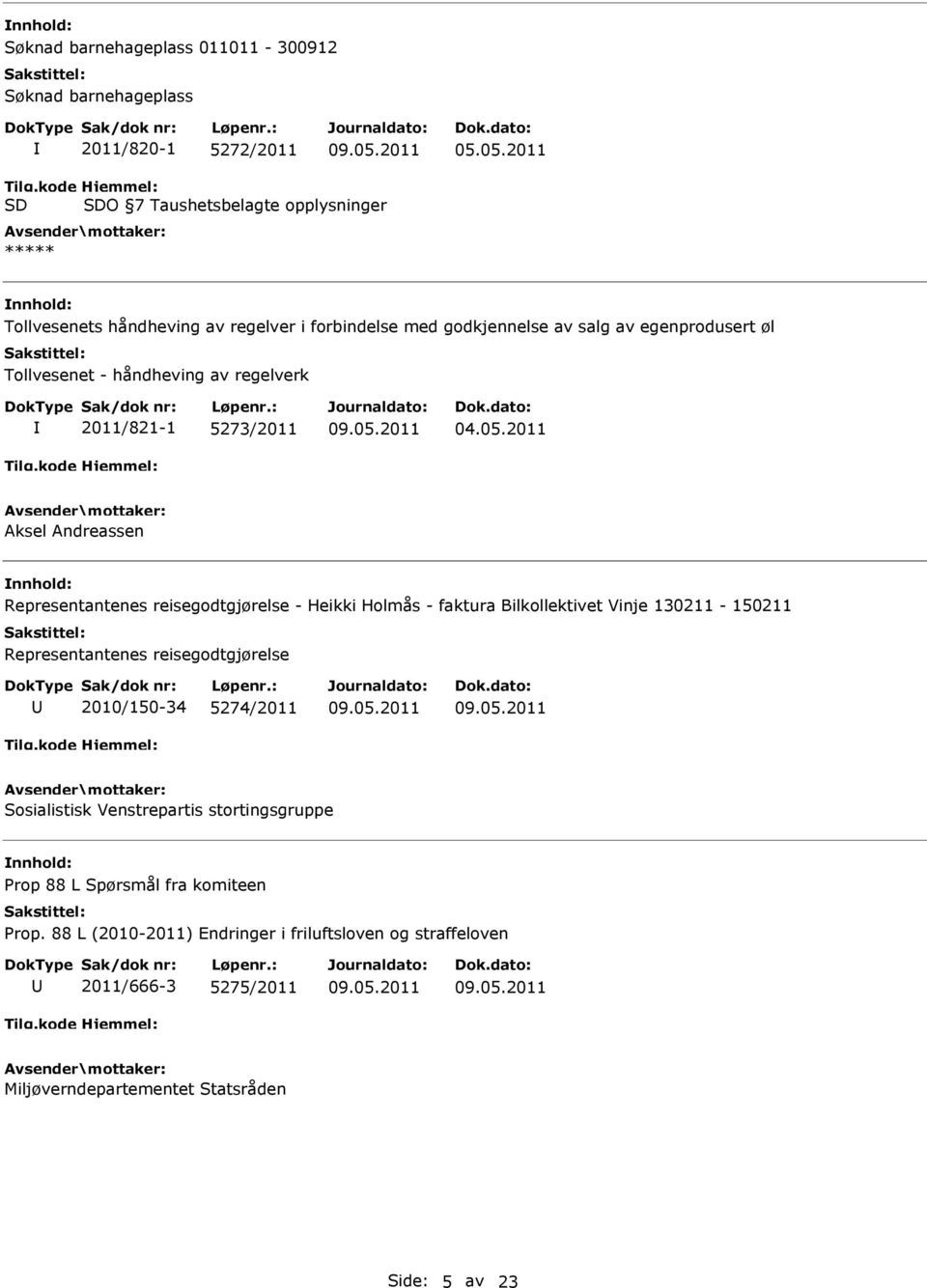 2011 Aksel Andreassen Representantenes reisegodtgjørelse - Heikki Holmås - faktura Bilkollektivet Vinje 130211-150211 Representantenes reisegodtgjørelse 2010/150-34