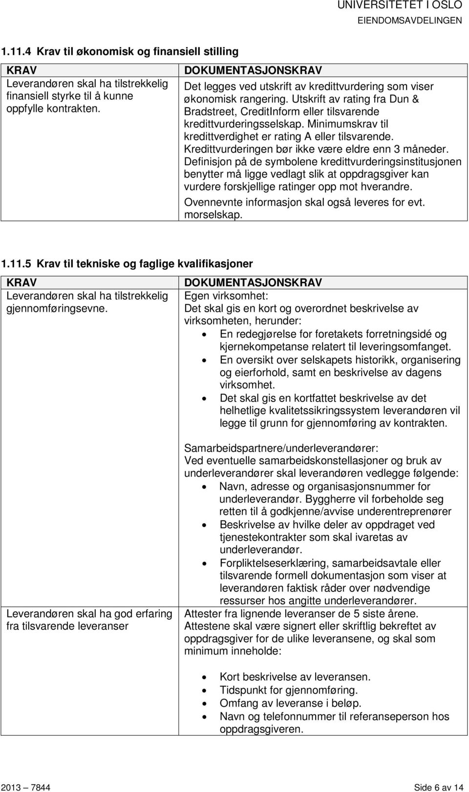 Minimumskrav til kredittverdighet er rating A eller tilsvarende. Kredittvurderingen bør ikke være eldre enn 3 måneder.