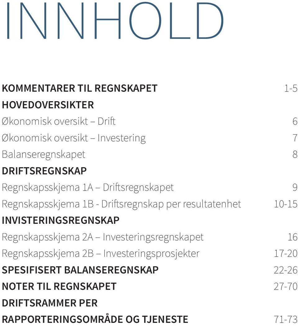 resultatenhet 10-15 INVISTERINGSREGNSKAP Regnskapsskjema 2A Investeringsregnskapet 16 Regnskapsskjema 2B