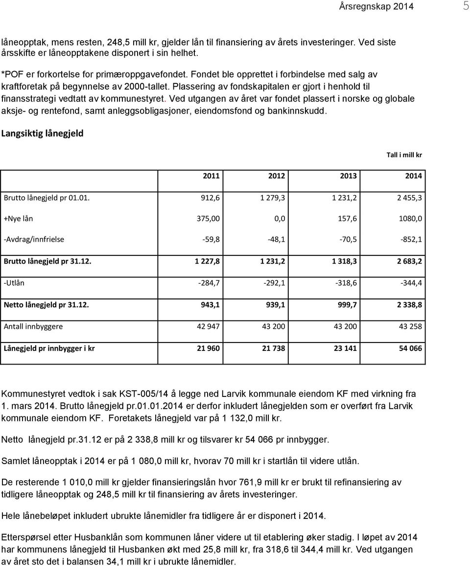 Plassering av fondskapitalen er gjort i henhold til finansstrategi vedtatt av kommunestyret.