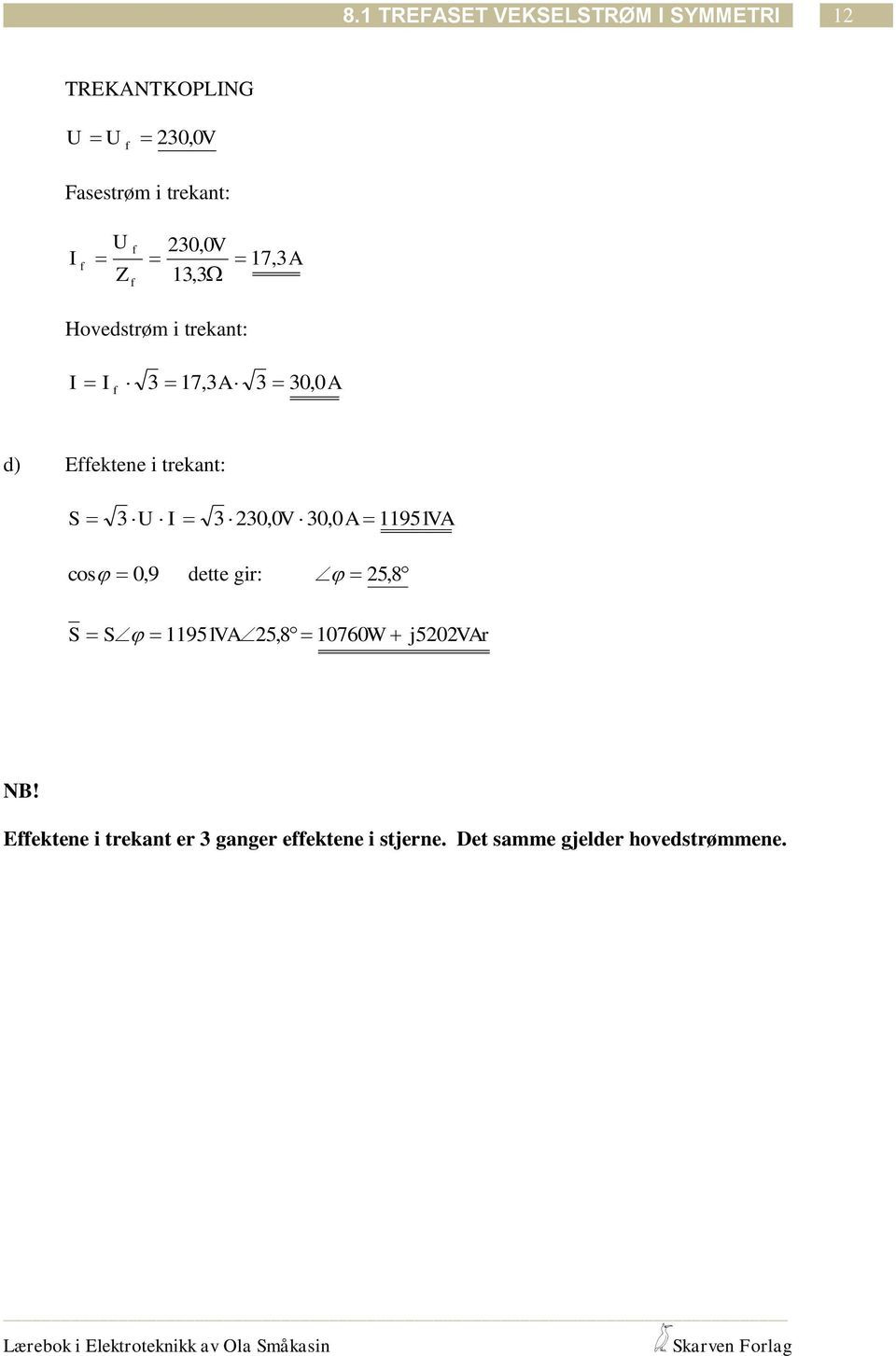 0V 0, 0A 95VA cos 0, 9 dette gir: 5, 8 S S 95VA 5, 8 0760W j50var NB!