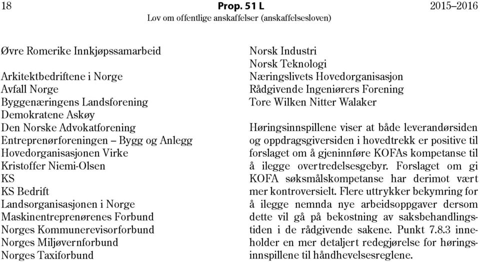 Hovedorganisasjonen Virke Kristoffer Niemi-Olsen KS KS Bedrift Landsorganisasjonen i Norge Maskinentreprenørenes Forbund Norges Kommunerevisorforbund Norges Miljøvernforbund Norges Taxiforbund Norsk