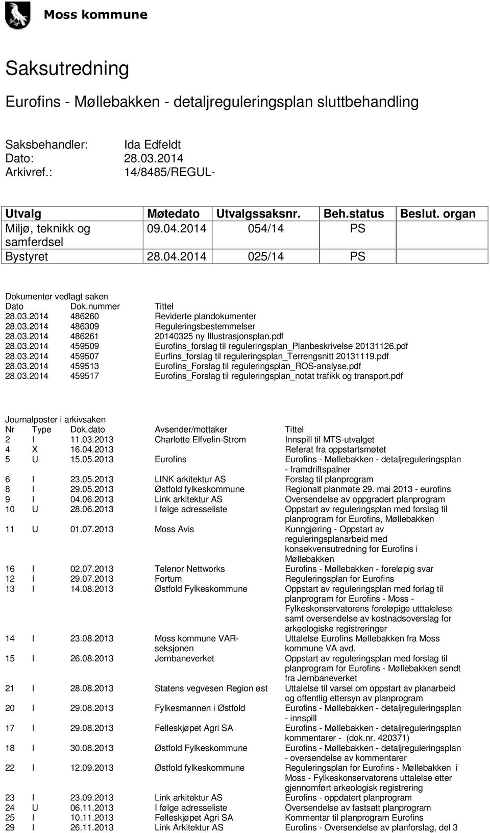 03.2014 486261 20140325 ny Illustrasjonsplan.pdf 28.03.2014 459509 Eurofins_forslag til reguleringsplan_planbeskrivelse 20131126.pdf 28.03.2014 459507 Eurfins_forslag til reguleringsplan_terrengsnitt 20131119.