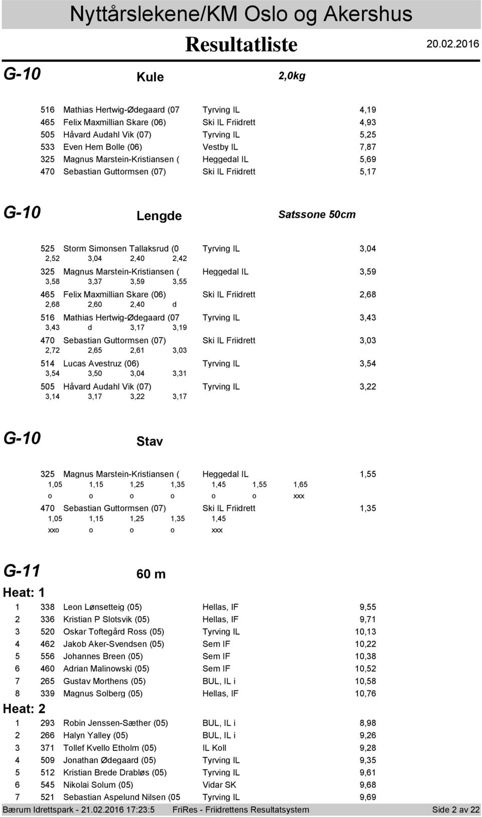 Heggedal IL, 0 Sebastian Guttrmsen (0) Ski IL Friidrett, G-0 Lengde Satssne 0cm Strm Simnsen Tallaksrud (0 Tyrving IL,0,,0,0, Magnus Marstein-Kristiansen ( Heggedal IL,,,,, Felix Maxmillian Skare (0)