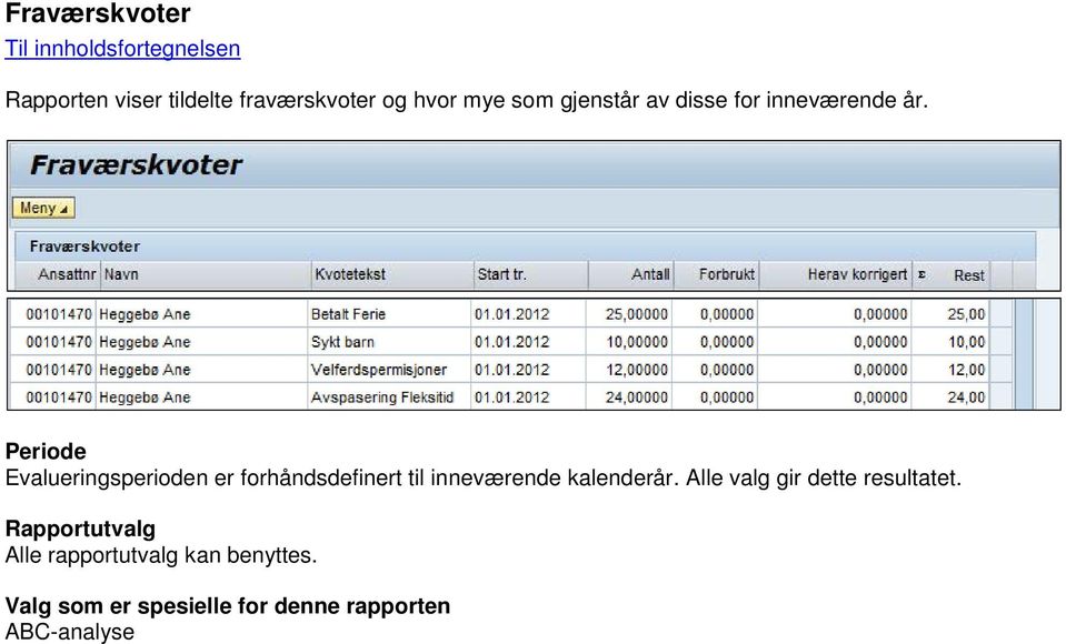 Evalueringsperioden er forhåndsdefinert til inneværende kalenderår.