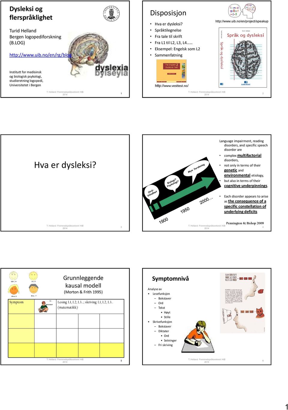 no/en/project/speakup Institutt for medisinsk og biologisk psykologi, studieretning logopedi, Universitetet i Bergen http://www.vesttest.no/ 1 Hva er dysleksi?