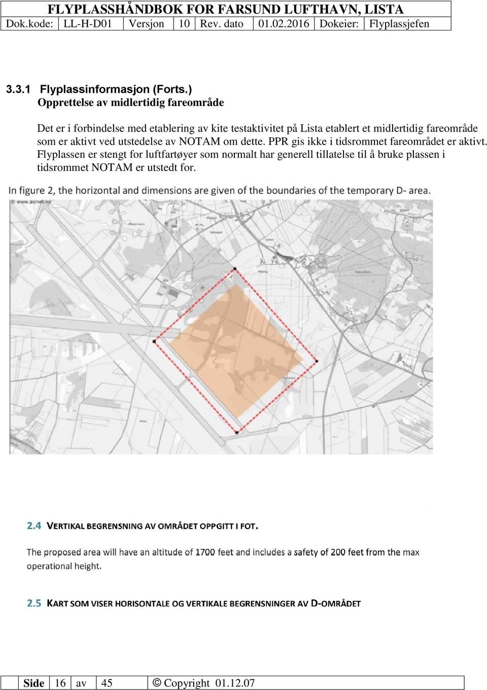 etablert et midlertidig fareområde som er aktivt ved utstedelse av NOTAM om dette.