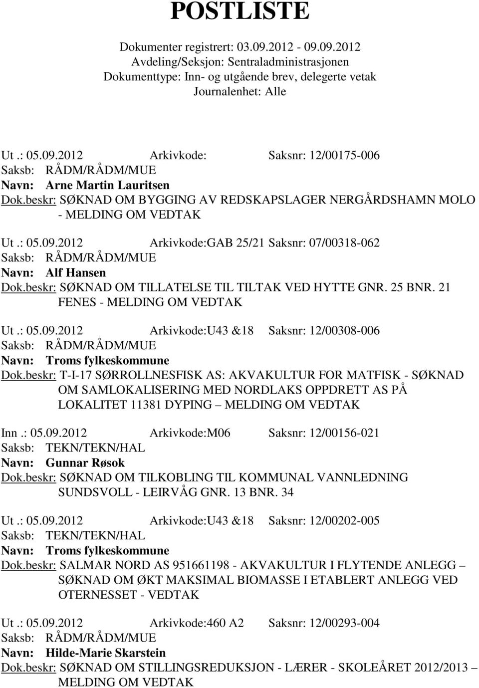 beskr: T-I-17 SØRROLLNESFISK AS: AKVAKULTUR FOR MATFISK - SØKNAD OM SAMLOKALISERING MED NORDLAKS OPPDRETT AS PÅ LOKALITET 11381 DYPING MELDING OM VEDTAK Inn.: 05.09.