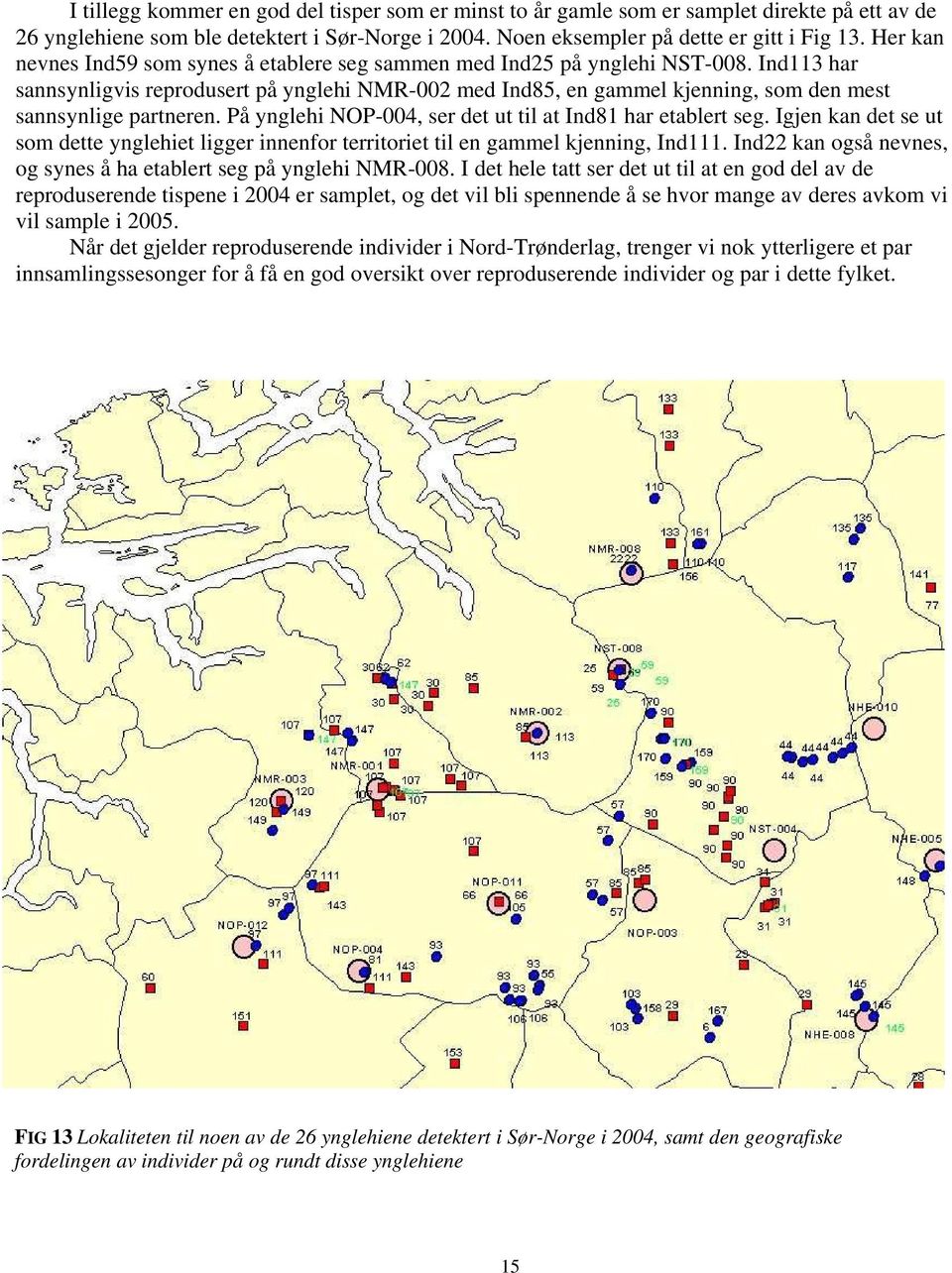 Ind113 har sannsynligvis reprodusert på ynglehi NMR-002 med Ind85, en gammel kjenning, som den mest sannsynlige partneren. På ynglehi NOP-004, ser det ut til at Ind81 har etablert seg.