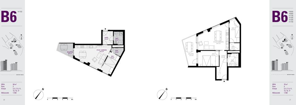 BAD5 m² 5 m² LEILIGHET R: EDFORET HIMLI BRA 50 m 2 Rom 2 Etasje 3, 5, 7, 9, 11, 13, 15, 17 UTGAG TIL FELLESAREAL -H0205 LEILIGHET R: ROM: -H0305, -H0505, -H0705, -H0905 3 ETASJE: -H1105, -H1305,