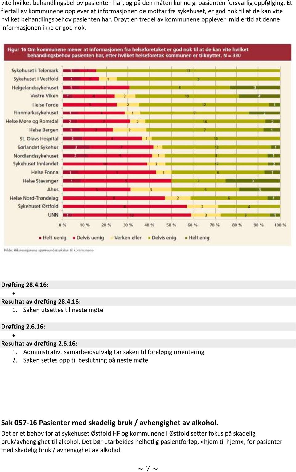 Drøyt en tredel av kommunene opplever imidlertid at denne informasjonen ikke er god nok. Drøfting 28.4.16: Resultat av drøfting 28.4.16: 1.