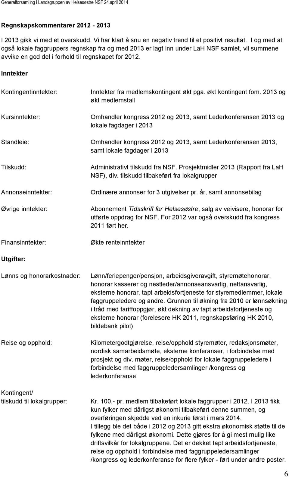 Inntekter Kontingentinntekter: Kursinntekter: Inntekter fra medlemskontingent økt pga. økt kontingent fom.