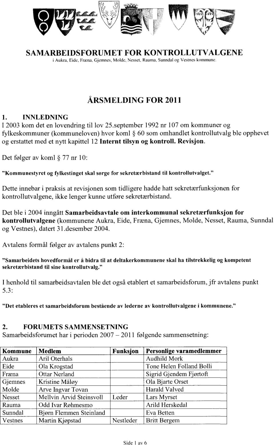 Det følger av koml 77 nr 10: "Kommunestyret og fylkestinget skal sørge for sekretærbistand ti1 kontrollutvalget.