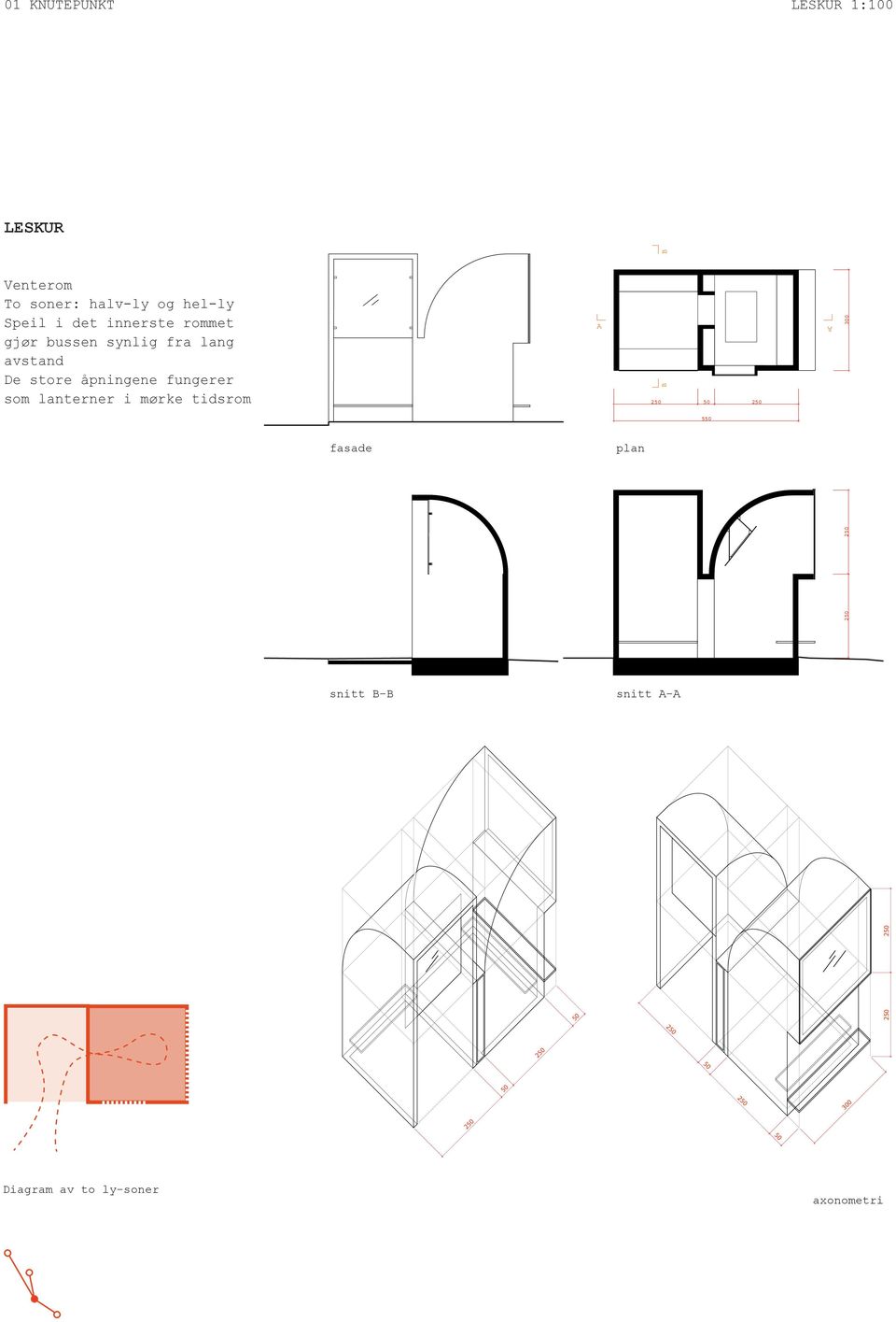 lanterner i mørke tidsrom B 250 50 50 250 A A 300 550 fasade Fasade plan Plan snitt B-B Snitt