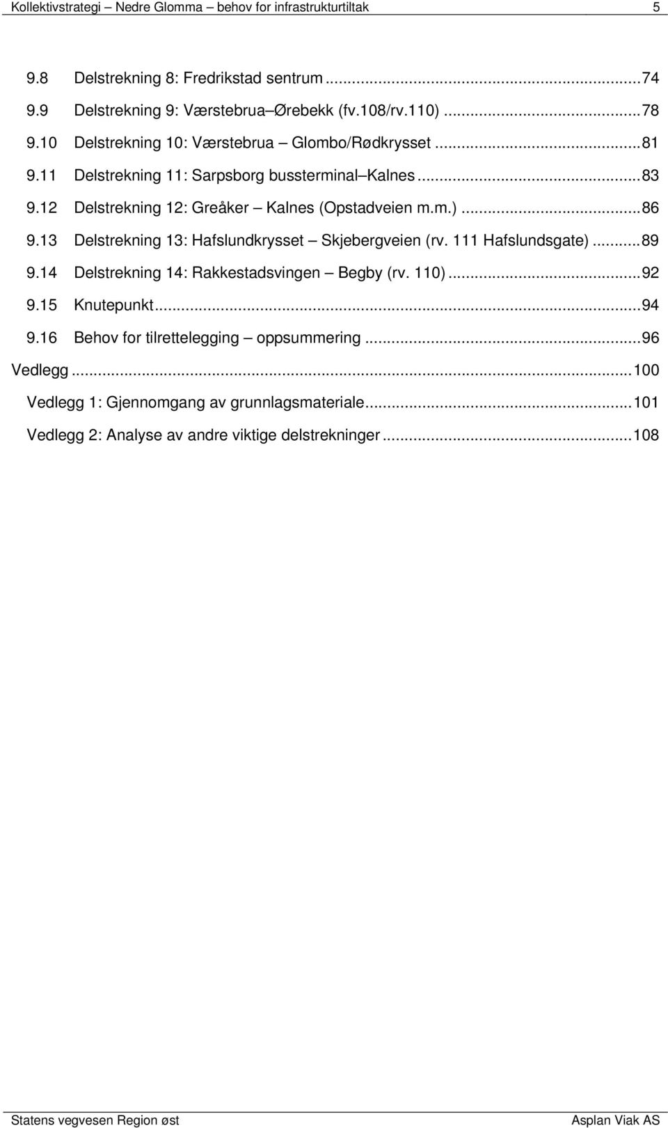 .. 86 9.13 Delstrekning 13: Hafslundkrysset Skjebergveien (rv. 111 Hafslundsgate)... 89 9.14 Delstrekning 14: Rakkestadsvingen Begby (rv. 110)... 92 9.15 Knutepunkt... 94 9.