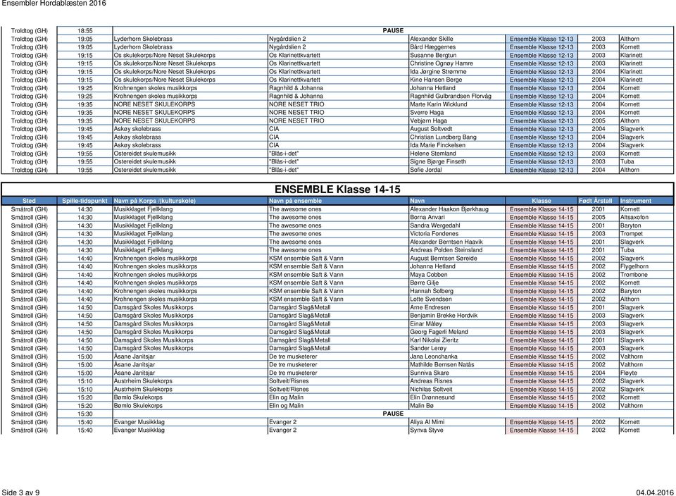 skulekorps/nore Neset Skulekorps Os Klarinettkvartett Christine Ognøy Hamre Ensemble Klasse 12-13 2003 Klarinett Troldtog (GH) 19:15 Os skulekorps/nore Neset Skulekorps Os Klarinettkvartett Ida