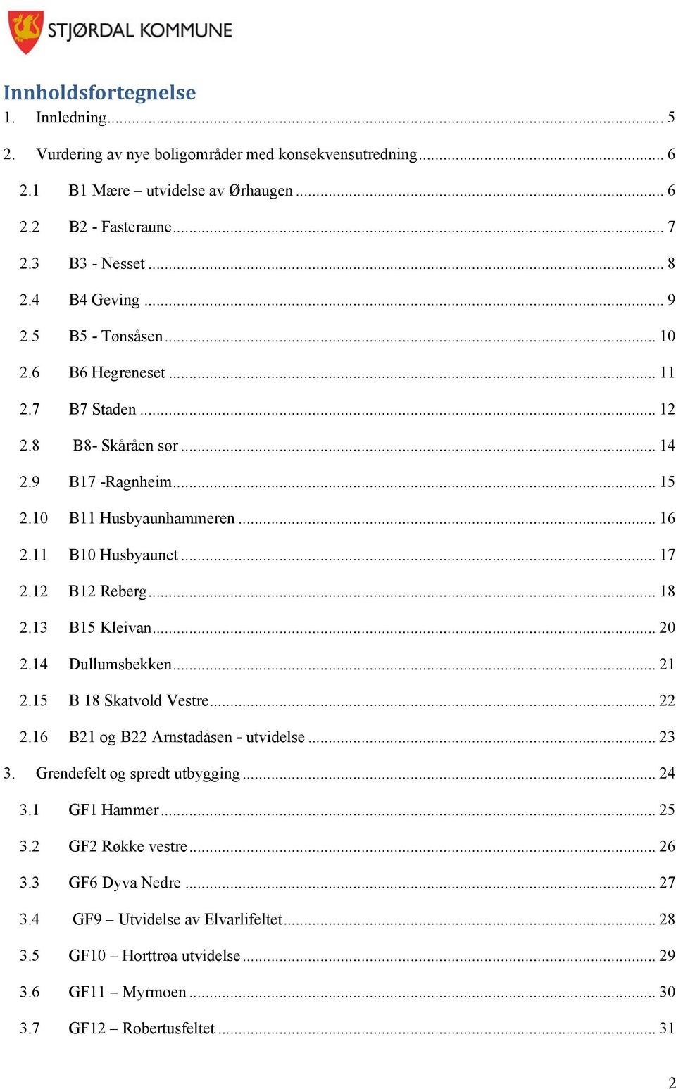 12 B12 Reberg... 18 2.13 B15 Kleivan... 20 2.14 Dullumsbekken... 21 2.15 B 18 Skatvold Vestre... 22 2.16 B21 og B22 Arnstadåsen - utvidelse... 23 3. Grendefelt og spredt utbygging... 24 3.