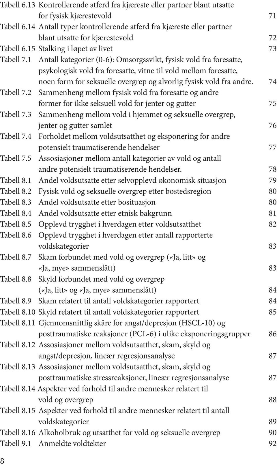 1 Antall kategorier (0-6): Omsorgssvikt, fysisk vold fra foresatte, psykologisk vold fra foresatte, vitne til vold mellom foresatte, noen form for seksuelle overgrep og alvorlig fysisk vold fra andre.