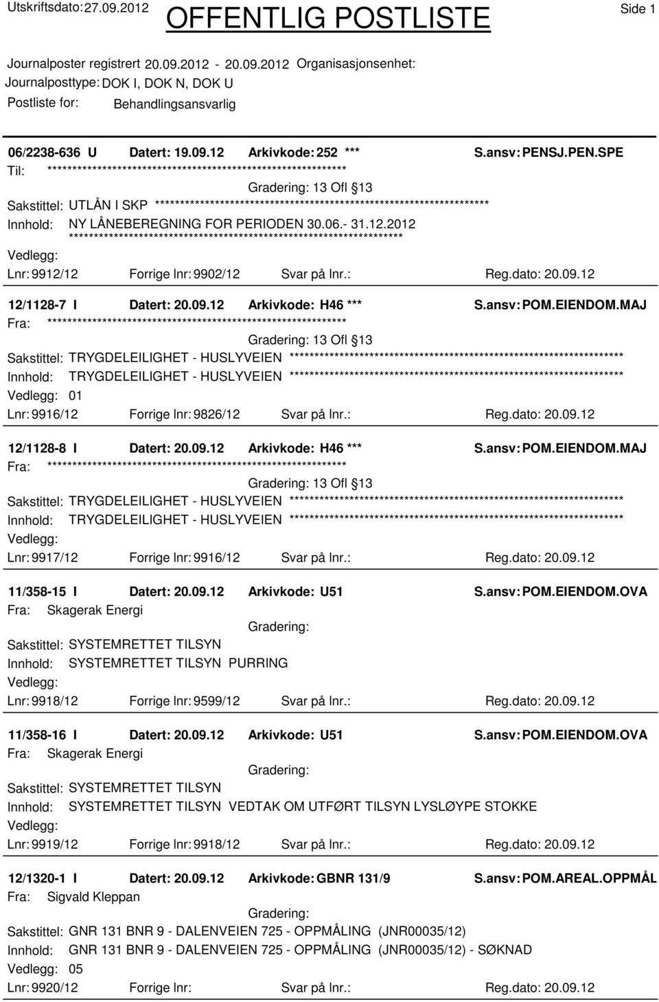 : Reg.dato: 20.09.12 12/1128-8 I Datert: 20.09.12 Arkivkode: H46 *** 13 Ofl 13 Sakstittel: TRYGDELEILIGHET - HUSLYVEIEN Innhold: TRYGDELEILIGHET - HUSLYVEIEN Lnr: 9917/12 Forrige lnr: 9916/12 Svar på lnr.