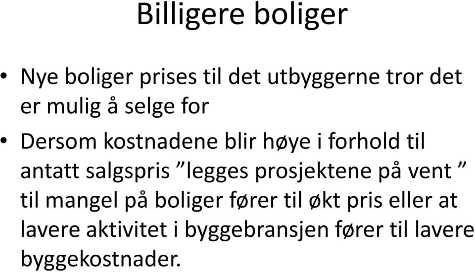 salgspris legges prosjektene på vent til mangel på boliger fører til