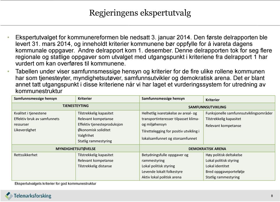 Denne delrapporten tok for seg flere regionale og statlige oppgaver som utvalget med utgangspunkt i kriteriene fra delrapport 1 har vurdert om kan overføres til kommunene.