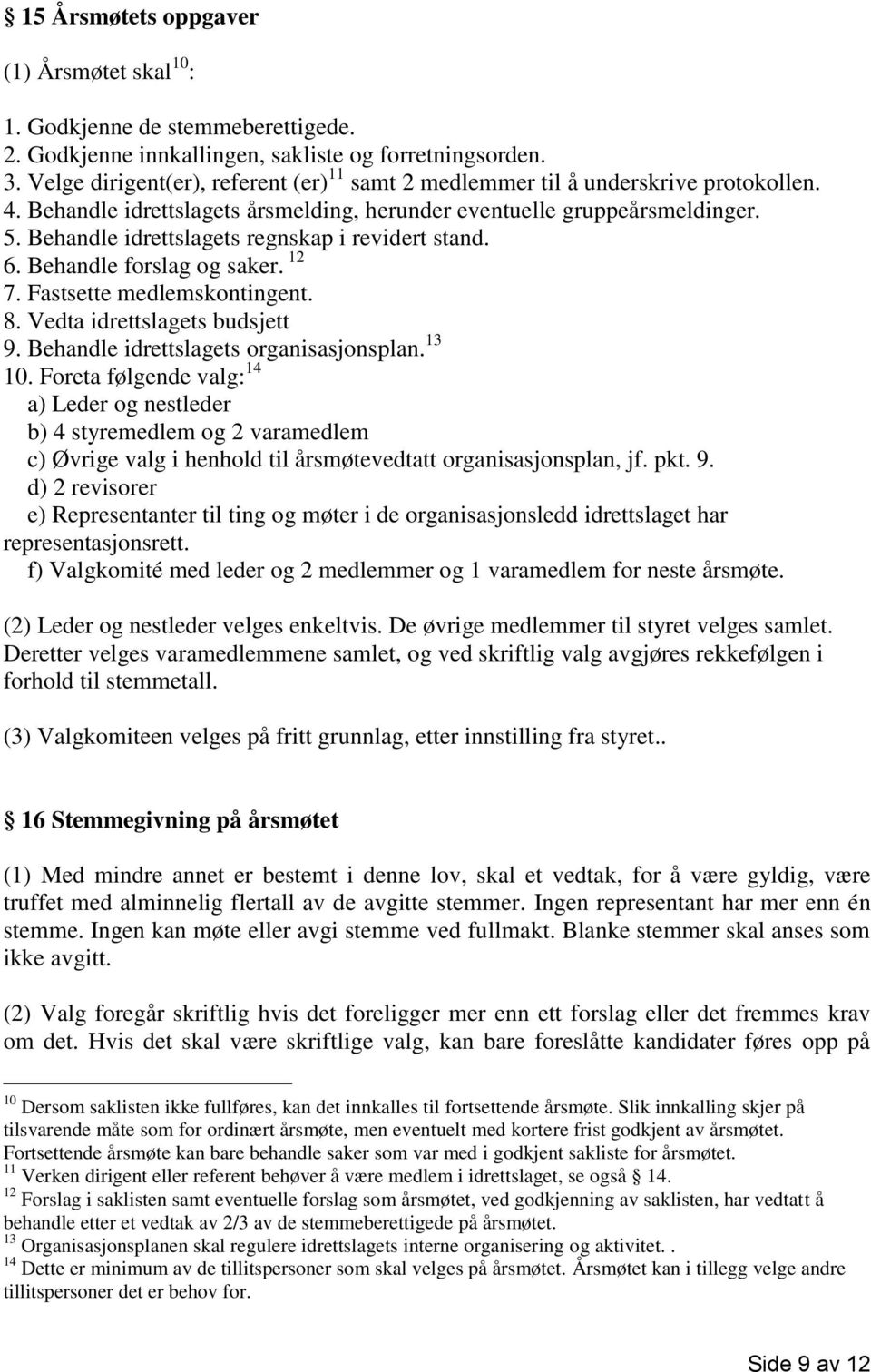 Behandle idrettslagets regnskap i revidert stand. 6. Behandle forslag og saker. 12 7. Fastsette medlemskontingent. 8. Vedta idrettslagets budsjett 9. Behandle idrettslagets organisasjonsplan. 13 10.