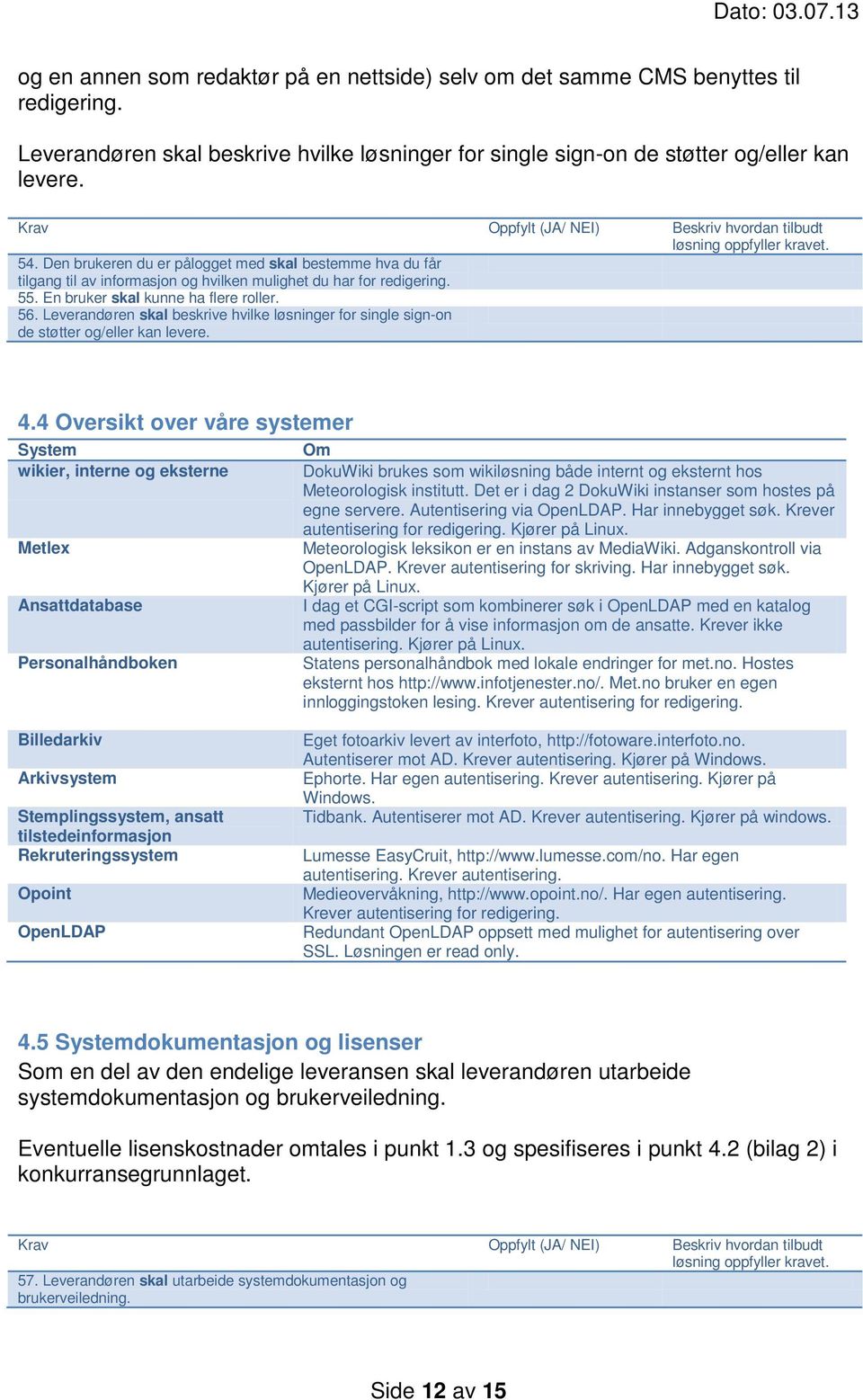 Leverandøren skal beskrive hvilke løsninger for single sign-on de støtter og/eller kan levere. 4.