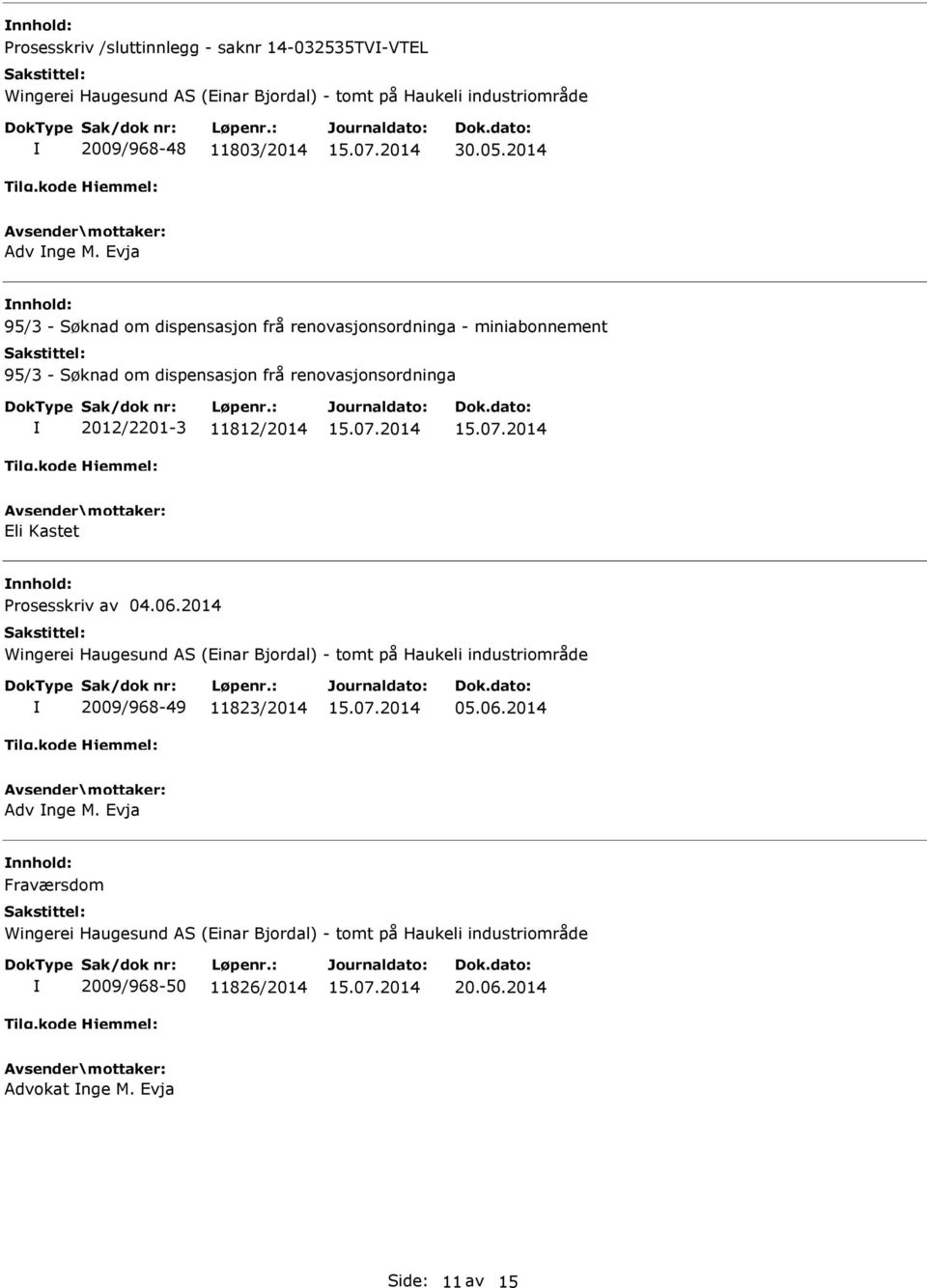 Evja nnhold: 95/3 - Søknad om dispensasjon frå renovasjonsordninga - miniabonnement 95/3 - Søknad om dispensasjon frå renovasjonsordninga 2012/2201-3 11812/2014 Eli